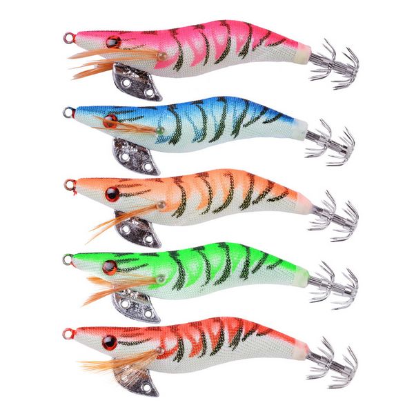 5 pièces leurre de pêche lumineux calmar Jig crochet en bois crevettes artificiels leurres de pêche poulpe seiche crevette dur appât de pêche pêcheFishing Lures