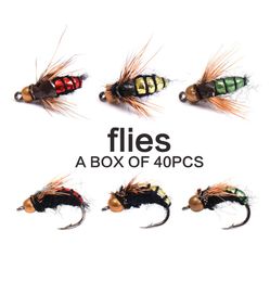 Fishing Flies 40pcs/Fly Kit Hook Fly Tying Lure Dry Hooks Feather Wing Artificial Bait Lures Set