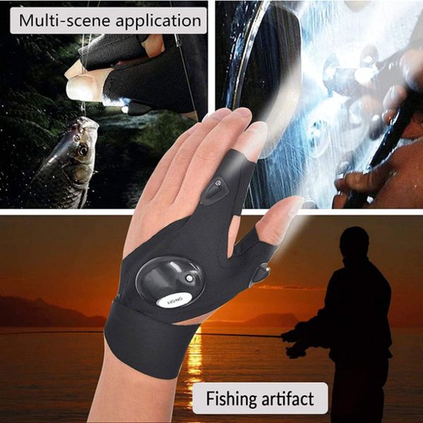 Guantes de pesca con linterna LED para artículos diversos, antorcha impermeable para exteriores, rescate de supervivencia para acampar, senderismo, guantes sin dedos ZXF 56