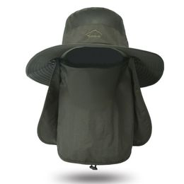 Chapeau de pêche pour les hommes, femmes, UV Sun Protection du soleil Hat à bord large avec un rabat à cou de couverture de visage