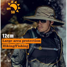 Chapeau de pêche Tissu solide UPF 50 Imperméable Anti UV Protection solaire Grand bord Détachable Respirant En plein air Hommes Randonnée boonie 240309