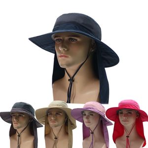 Chapeau de pêche avec rabat de cou Casquette de grand chapeau d'extérieur avec cape pliable Abat-jour Lumière du soleil Anti-UV Pliable Polyvalent