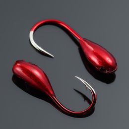 Vissershaken 10 stks / set High-Carbon Steel Winter Ice Otherned Jig Head Lead Hook Red Worm Maggot Fishhook Carp Tackle