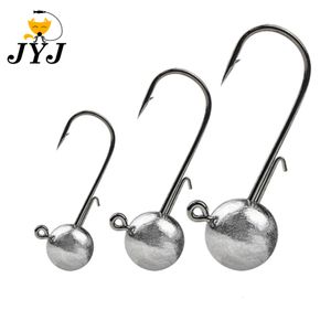 Hameçons de pêche 10pcslot grosse tête jigs crochet 1g-20g Toutes les tailles Boule ronde Jig Head Hook Weedless Long Shank Jig Head Pour Soft Worm Fishing 230807