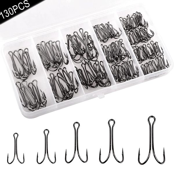 Hameçons de pêche 130pcs boîte Long Shank Double crochet de pêche Grenouille appât leurre crochets Fly Tying Duple pour Jig Bass Fishhooks 230809