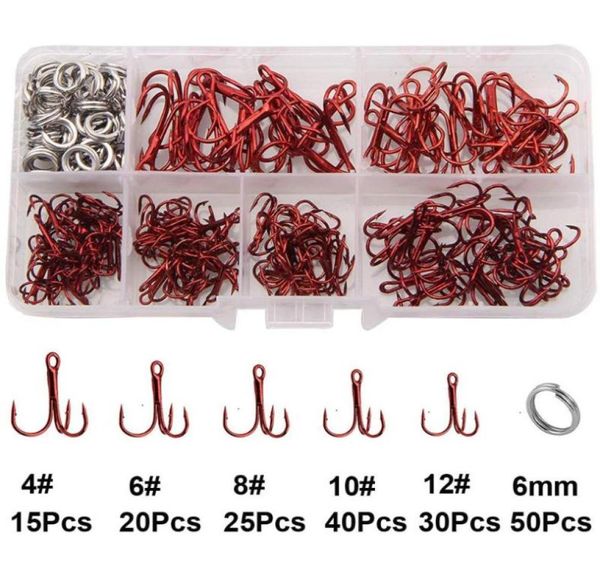 Anzuelos de pesca 180pcsBox Kit de aparejos triples Curva redonda de acero con alto contenido de carbono con anillos dobles divididos de acero inoxidable 3347278