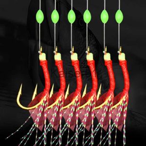 Vishaken 2 packs/lot stalen koolstof snaar haken 6 in 1 makreel veren vissen kunstaas zeevissen tackle lumineuze haak sabiki rig a295 x0822