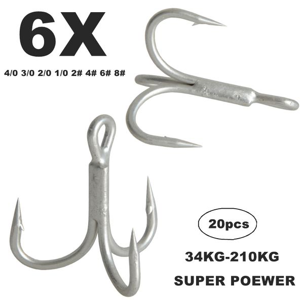 Hameçons de pêche 20pcs 6x hameçons aigus ronds super pointus Acier à haute teneur en carbone max test 210kg 4/0 3/0 2/0 1/0 2/4/6/8 # Hameçons aigus Matériel de pêche 230525