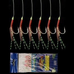 Hameçons de pêche 5 paquets/lot chaîne hameçon Sabiki hameçon bionique peau de poisson leurre avec perles lumineuses émerillon de pêche P230317