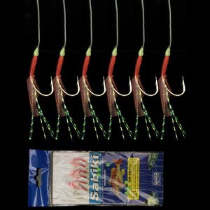 Vishaken 5 Packs/Lot String Fishhook Sabiki Fishing Hook Bionic Fish Skin Lure met lichtgevende kralen Visserij Swivel P230317