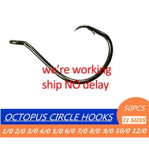 Vishaken 50 stks 1/0-12/0 Octopus Cirkel Circle Visthaken zoutwateren Zoutwatervliegkarp Offset Hooks Single Bait Jig Worm Assist Fishhook Pesca P230317