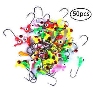 Hameçons de pêche 50 pièces couleur mixte en acier à haute teneur en carbone hameçons durables carpe crochet sans barbe océan rivière lac 1.8g 1g Kit de tête de gabarit