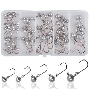 Vishaken 55pcs Jig Heads Hooks Set crappie jig hoofden ongeverfde voetbalworm jighaken assortiment voor bas botwater zoutwater viskit 230816