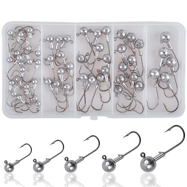 Ganchos de pesca 55 unids Jig Heads Set Crappie Jig Heads Sin pintar Fútbol Gusano Surtido de ganchos para Bass Flounder Kit de pesca de agua salada 230912