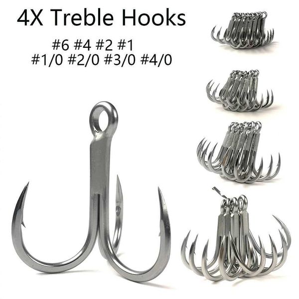 Hameçons de pêche 5 pièces hameçon de pêche en mer eau salée 4X #6-#4/0 hameçons aigus triple ancre super pointue hameçon antirouille pêche au thon jigging P230317