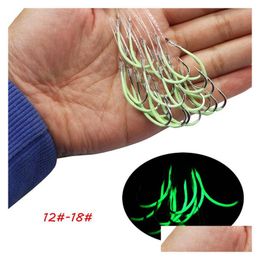 Hameçons de pêche 7 tailles 12-18 crochet lumineux avec ligne en acier à haute teneur en carbone barbelé équipement de carpe asiatique 60 pièces/lot H-1 Drop Delivery Sport Dhydc