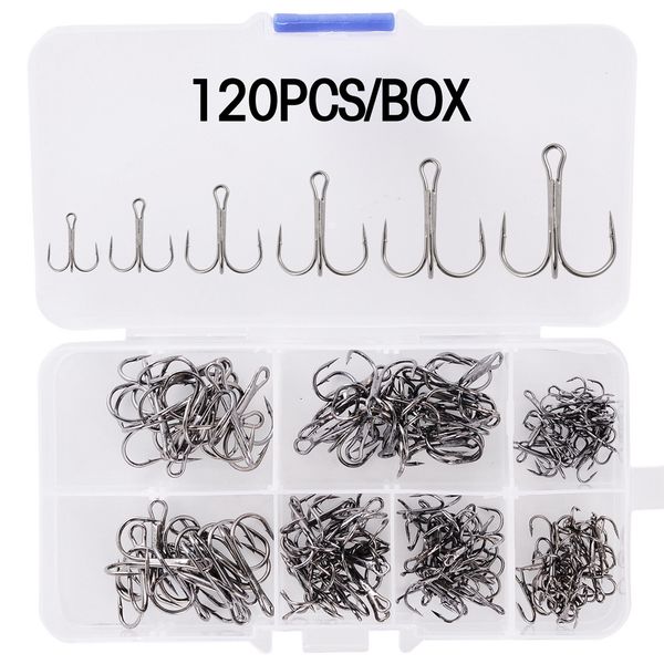 Anzuelos de pesca Aorace 120/50 unids Acero de alto carbono Triple en blanco Señuelo duro Redondo Bent Triple Artificial Fishhooks Set con caja 230504