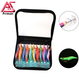 Anzuelos de pesca AS 10 piezas Cebo duro Luminoso Camarón Calamar Conjunto de accesorios 2.5 # 3.0 # 3.5 # Conjunto de cebo de pesca marina Corte artificial Pulpo Pesca de invierno 230517