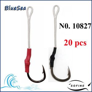 Hameçons de pêche BlueSea 20 pièces 10827 Tube rouge/noir en acier inoxydable Jig Assist Jigging appât crochet avec ligne PE