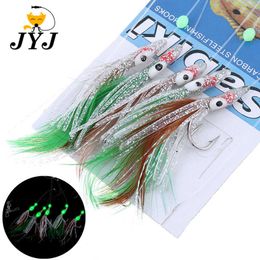 Anzuelos de pesca Combinación sabiki Anzuelo Juego de señuelos de pesca Silicona artificial Cebo de calamar suave Piel falsa Grano luminoso Moscas Rattlin Sabiki P230317