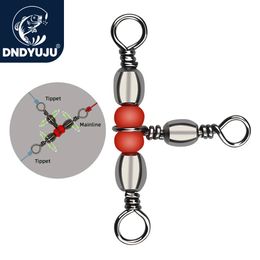 Vishaken DNDYUJU 20 tot 50 stks Connector Drieweg Barrel Swivel Snap Ring Met Kralen Voor Vishaak Lokken lijn Accessoires 231115