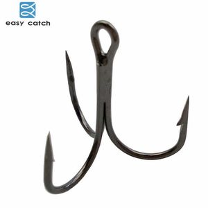 Hameçons de pêche Easy Catch 100pcs 35647 Treble Hameçons Noir Petit Rond Courbé Triple Dur Leurre Cuillère Hameçon Taille 2 4 6 8 10 12 14 P230317