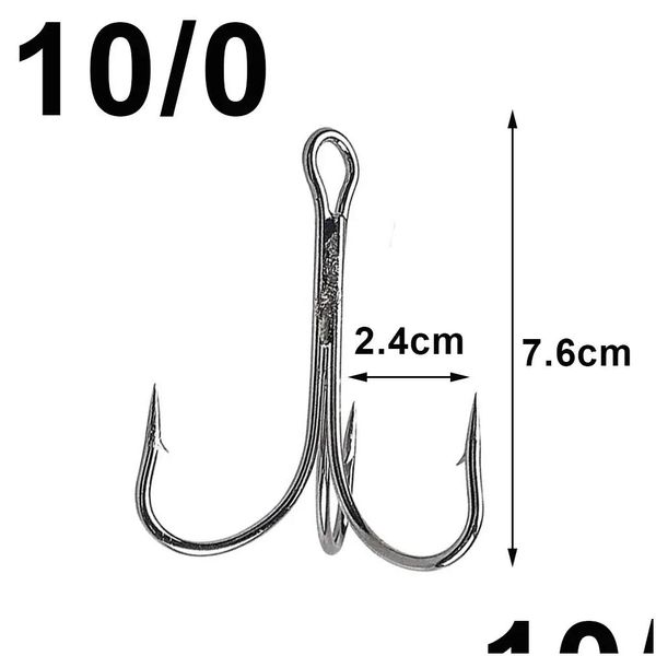 Ganchos de pesca Pesca 50 piezas Grandes agudos High Carbon Steel Shark Jig Triple Anchor Agua salada Hombre de púas Fuerte 4/010/0 Drop deli ot7ri