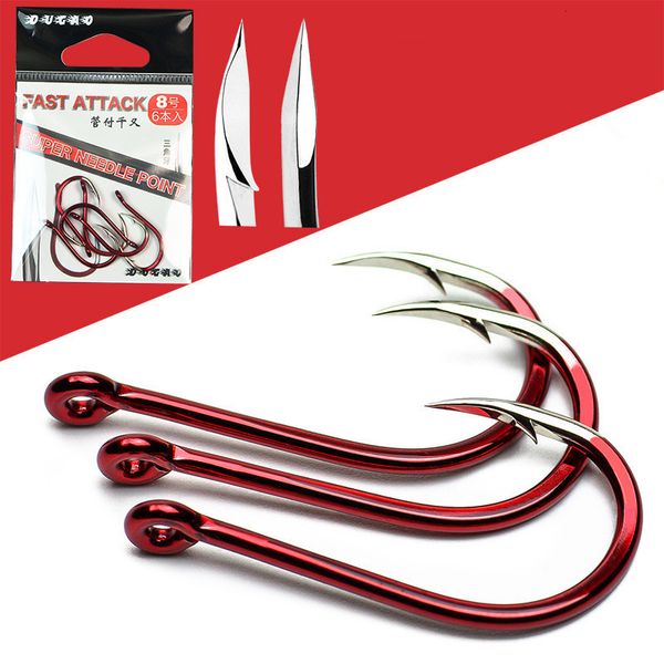 Hameçons de pêche Hameçon barbelé Bend Mouth Triangular Fast Attack Super Needle Point Fishhook Black Seabram Bass Japan Hooks 4-8 Piece Pack 230807