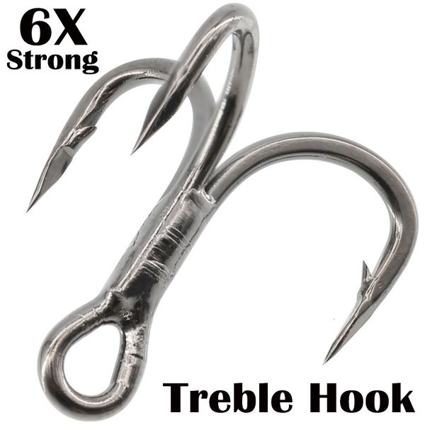 Hameçons de pêche Hameçon triple de pêche 6X en acier au carbone solide classique rond courbé triple hameçons ensemble d'hameçons pour gros gibier poisson bleu saumon Kingfish 230320