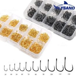 Vishaken FLYSAND 100pcs500pcs Koolstofstaal haken Gemengde Grootte Prikkeldraad jig haak Karper Jig Head vliegvissen Accessoires 231031