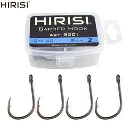 Hameçons de pêche Hirisi 50pcs carpe revêtue de barbelés avec un design d'oeil au Japon fabriqué en acier à haute teneur en carbone 8001 230802