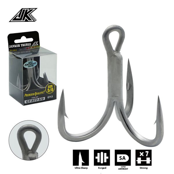 Anzuelos de pesca JK GT R77 4 0 5 0 6 0 Treble 7X Fuerte Triple Fish Tee Hook Box Accesorios para el mar 230909