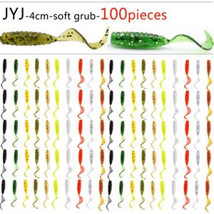 Fishing Hooks JYJ 4cm 100pcs Soft plastic artificial isca pesca tail protein Grub lure fishing worm moggot grub baits 231115