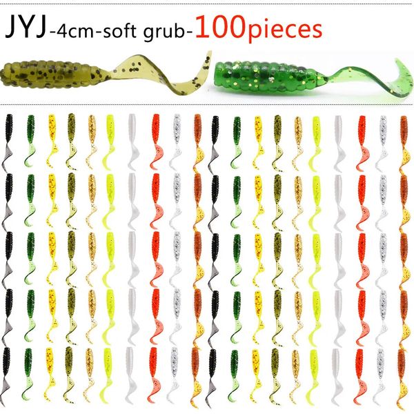 Hameçons de pêche JYJ 4 cm 100 pièces en plastique souple artificiel isca pesca queue protéine Grub leurre pêche ver moggot grub appâts 231115