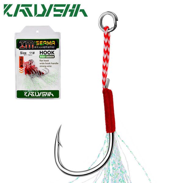 Anzuelos de pesca KATYUSHA 10 piezas Anzuelos de asistencia de plantilla de metal 11-20 # Con línea de PE Pluma Anillo sólido Anzuelo de cola de anzuelo para anzuelos de pesca con señuelo P230317