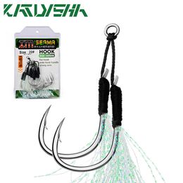Vishooks Katyusha 5pair/Lot Jigging Fishing Assist Hooks 11-13-15-16-17-18-19-20# UV Light Double Barbed Jig Fishhooks met Glow Feather P230317