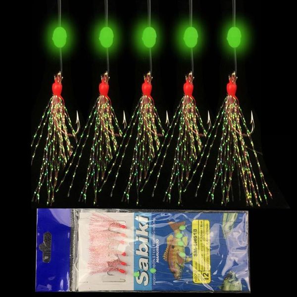 Hameçons de pêche Minfishing 5 Pack lot chaîne Sabiki crochet hameçons pour tête de gabarit pivotante perles lumineuses avec 6 Small286M