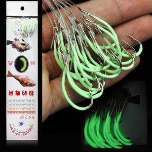 Hameçons de pêche Hameçon de pêche de nuit Glow in Dark String Hooks 12-30 # Luminous Crank Nake Single Fishhook Fresh Saltwater P230317