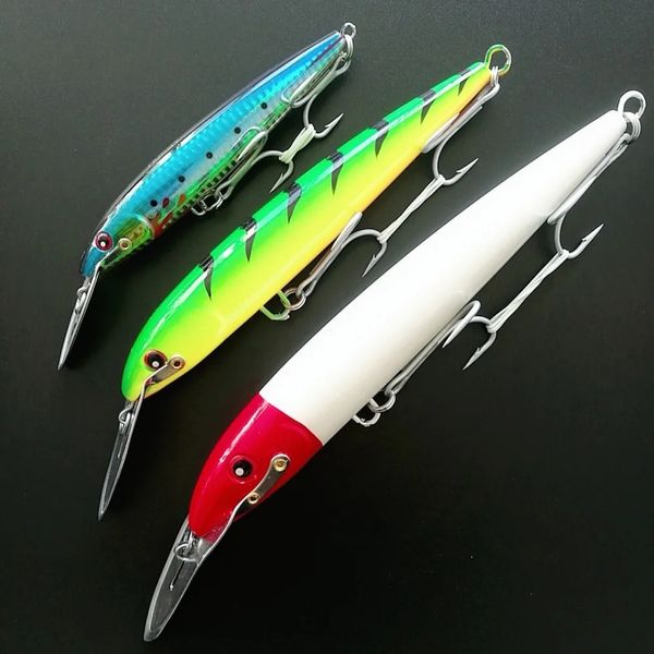 Anzuelos de pesca Noeby 1 pieza 130mm32,5g 185mm60g 225mm76g lengua de hierro Minnow labio de acero inoxidable lápiz cebo perros lubina señuelo aparejos de pesca 231101