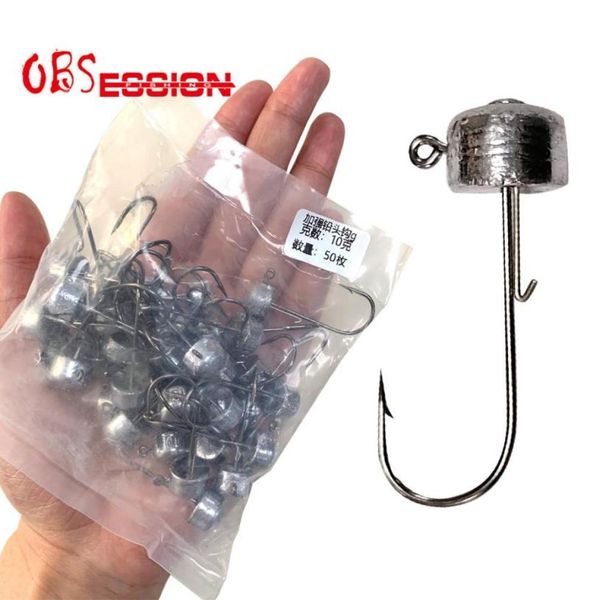 Hameçons de pêche OBSESSION 50pcs 35g 7g 10g NED Rig plomb crochet tête de gabarit barbelé leurre appât souple pour bar Anzol naufrage accessoires 8985955