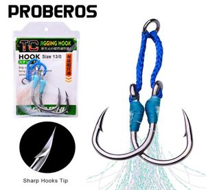 Crochets de pêche Proberos 1pack Jig 1030507090110130 Assist lourde Assist Double Twin Slow Feather Fishhooks9778995