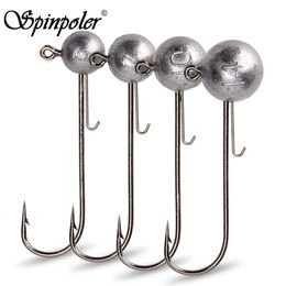 Vishaken Spinpoler Ball Jig Head Extra Long Shank Hook 5G 7G 10G 14G Super Power High Carbon Soft Fishing Lure Worm Fishhook 4pcs/Pack P230317