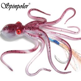Crochets de pêche Spinpoler The 3D Octopus Bait Lure Artificielle Eau salée Longue queue Squid Jupe TPE Soft UV Glow 110g 150g 200g Tackle 230213