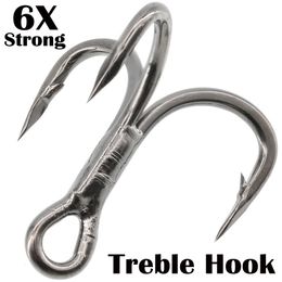 Hameçons de pêche Treble Hook 6X Strong Steel Carbon Round Bend Triple Fish Set pour Big Game Bluefish Salmon Kingfish 230608