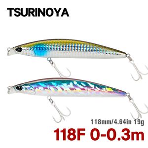 Vishaken Tsurinoya 118mm 19g 030 cm ondiep bereik drijvend lokmiddel DW95 118F Minnow Sea Artificial Hard Baits 230221