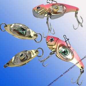 Iluminación novedosa Señuelo de pesca Metal VIB Señuelos eléctricos Pesca Cebos LED Cuchara de metal Pesca Señuelo duro Hoja de lubina Cebo de manivela Anzuelos triples Spinners Se