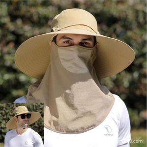 Chapeau de protection de pêche pour masque facial d'été pour hommes, chapeau de soleil de l'herbe extérieure du pêcheur, grande teinte de bord