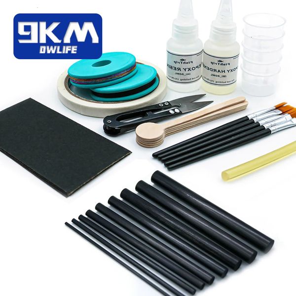 Kit de réparation de canne à pêche complete avec epoxy10pcs Sticks de carbone Sticks Polaire Kit de construction AB File d'enveloppe de colle pour eau salée 240425