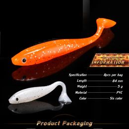 Vissen Soft 8pcs/Bag Swimbait 84mm 5g Bass Visserij Lure Aas Down Druppel Rig voor Jig Head Worm 6 kleuren