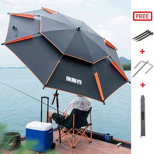Vissen Paraplu Camping Outdoor Dubbele laag vouwzonbescherming Anti UV Sunshade Waterdichte luifel Regen Parasol Paraplu H220419